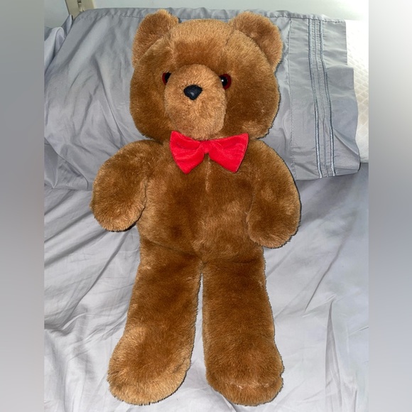 Dakin Brown Honey Jo Vintage 1986 20" Plush Teddy Bear Red Bow Tie Fun Farm - Picture 1 of 11